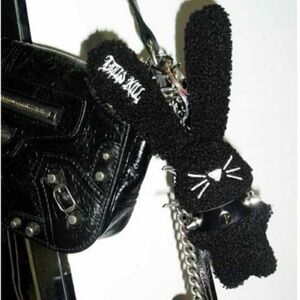 Black Bunny Keychain with Studded Collar